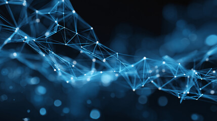 Abstract network of interconnected nodes, representing data or a technological concept in blue tones