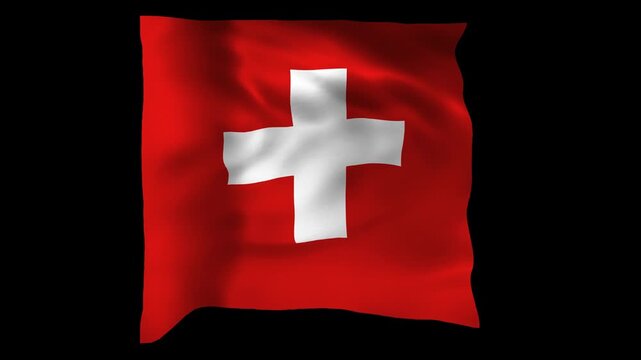 Realistic Switzerland flag waving in a seamless loop with alpha channel for overlays perfect for Swiss National Day, federal celebrations, cultural projects, and 4K compositing