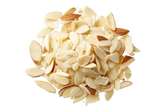 Sliced Almonds Pile on White Background