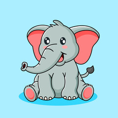 Cute Elephant Sitting Pose Vector Kawaii Design
