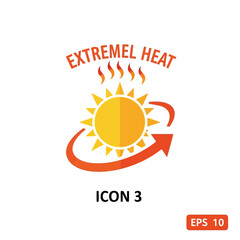 Naklejka premium Extreme heat warning symbol with sun and circular arrow.