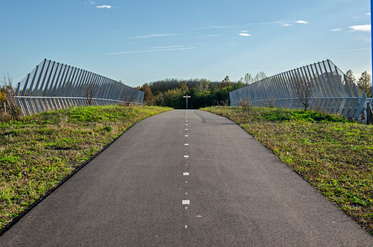 Rotterdam, The Netherlands, November 5, 2025: bicycle path combined with eco passage across the new section of the A16 motorway