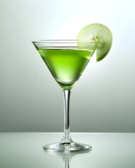 Green Apple Martini Cocktail &ndash; High-End Drink Photography, Crystal Glass, Fresh Apple Slice, Studio Lighting, Ultra Realistic Bar Drink Image
