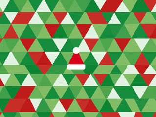Simple green and red triangular pattern featuring a festive Santa hat design in clean vector style for Christmas graphics