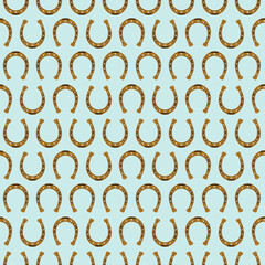 A seamless pattern featuring hand-drawn brown horseshoes, creating a rustic lucky charm design. Ideal for fabric, gift wrap, wallpaper, scrapbooking, printing, kids products, and western-themed decor.
