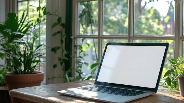 A laptop computer sitting on a wooden table, perfect for working or studying