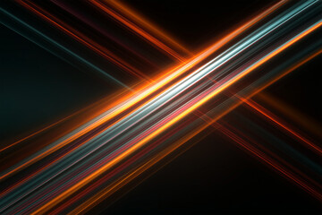 Colorful light beams intersecting in a dark space