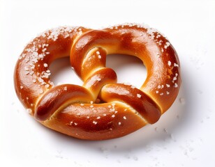 soft pretzel with salt crystals on white background
