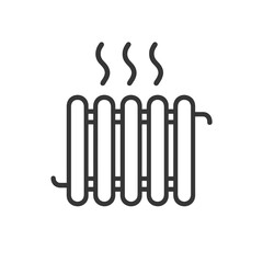 Fine line heating icon showing radiator with heat waves, ideal for climate control systems, winter appliance visuals and indoor temperature adjustment graphics