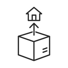 Fine line moving box icon symbolizing relocation and home transfer, ideal for real estate transition visuals, rental turnover and homeowner logistics