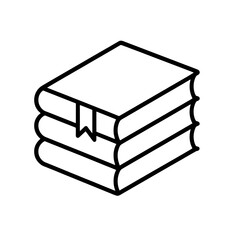 Fine line textbook stack icon with bookmark, minimalist black outline symbolizing study resources, ideal for education platforms, academic planning and learning materials