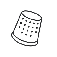 Fine line thimble icon, minimalist black outline with stitching grip detail, ideal for sewing tools, tailoring resources and fashion craft vector design