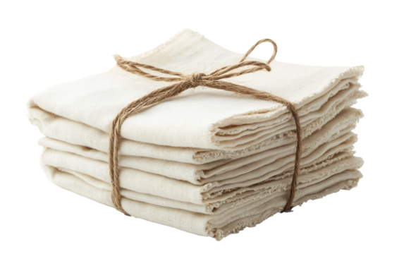 Collection of organic cotton napkins folded in layers highlighting clean fibers and soft earthy tones isolated on transparent background PNG