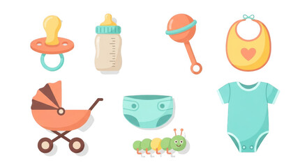 Collection of whimsical cartoon icons featuring nature and outdoor adventure elements isolated on transparent background