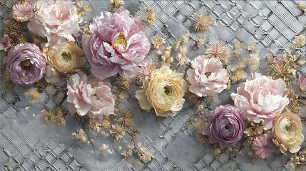 Soft focus pastel floral arrangement with delicate petals and textured background