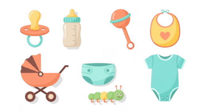 Collection of whimsical cartoon icons featuring nature and outdoor adventure elements isolated on transparent background
