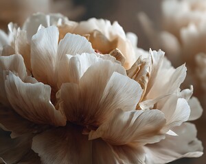 Delicate cream colored peony flower with softly layered petals and subtle golden hues