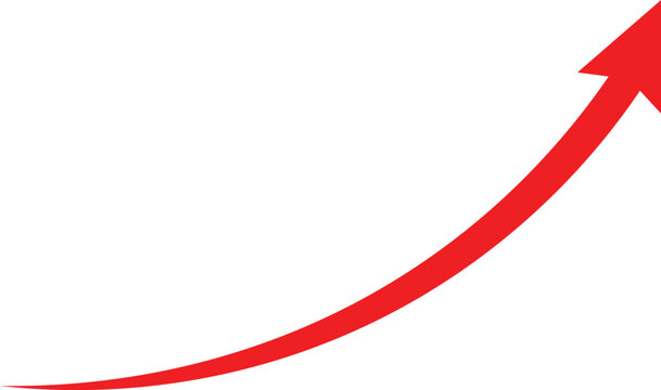 Red upward arrow curved growth, success, and progress symbol PNG