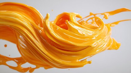 Vibrant orange slime swirls and flows in a dynamic abstract composition against a white background