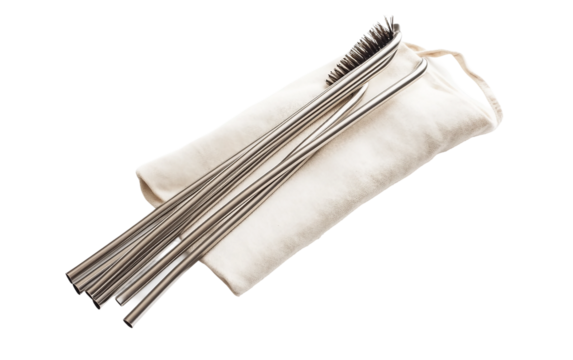 Collection of metal drinking straws displayed together emphasizing sustainable materials and modern kitchen use isolated on transparent background PNG