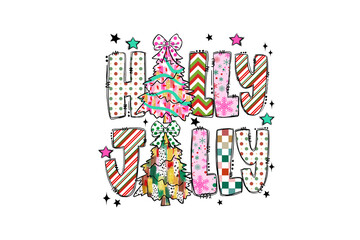 Obraz premium Festive 'Holly Jolly' with Mixed Patterns Christmas Sublimation Design 
