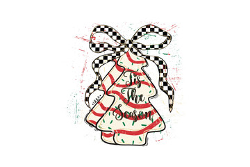 Festive Christmas Tree Cake with 'Tis the Season' and Checkered Bow Sublimation Design