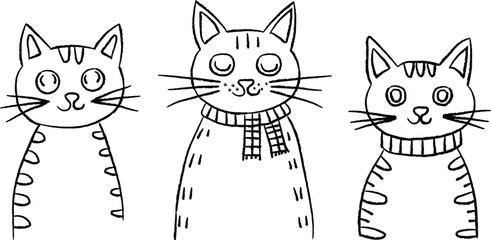 hand-drawn line art doodle illustration kawaii Cat vector