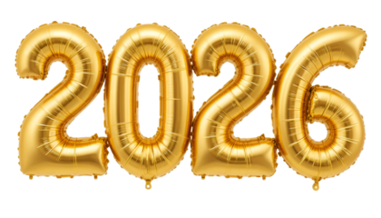 Bright gold balloons symbolize the arrival of 2026