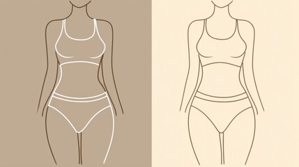 Belly Fat Comparison Outline Shows Before and After Results of Weight Loss in Infographic Style on Beige Background