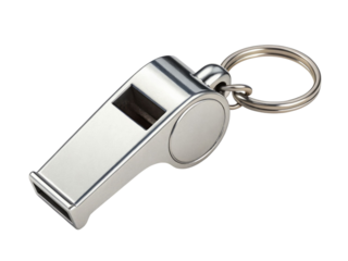 Metal Whistle Keychain with Polished Finish Isolated on Transparent Background for Accessory Use