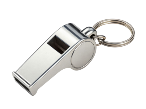 Metal Whistle Keychain with Polished Finish Isolated on Transparent Background for Accessory Use