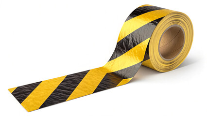 Yellow and black striped hazard warning tape roll for safety and caution area