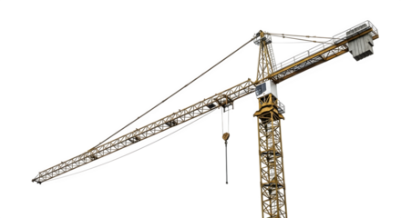 Construction crane with jib and tower mast isolated on transparent background for graphic design