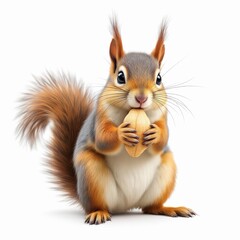 Obraz premium Cute squirrel eating a nut, isolated on white background