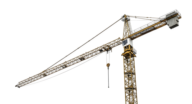 Construction crane with jib and tower mast isolated on transparent background for graphic design