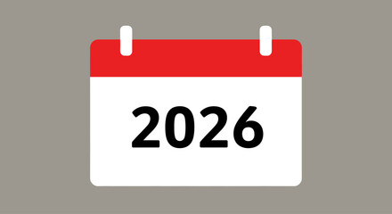 Simple calendar icon displaying the year 2026 on grey background  
