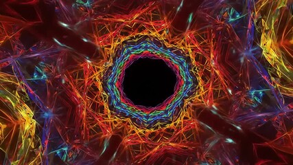 Vibrant kaleidoscope of abstract geometric shapes and colorful patterns spinning - Powered by Adobe