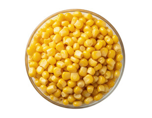 Bright yellow sweet corn kernels in a glass bowl