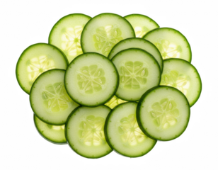 Overlapping Fresh Cucumber Slices arranged in a tight circular pattern