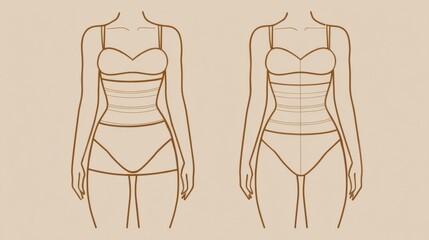 Belly Fat Comparison Outline Highlights the Transformation Before and After Weight Loss on a Beige Background