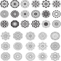 Collection of black and white floral mandala designs