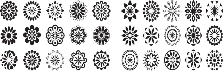 Collection of black floral and geometric mandala designs