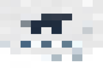 Pixelated white ghost icon face with dark blue features, isolated on white background