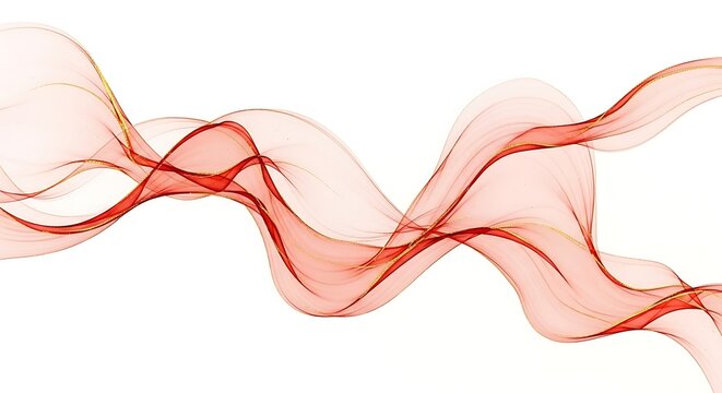 Flowing red and gold abstract ribbon waves on white background image