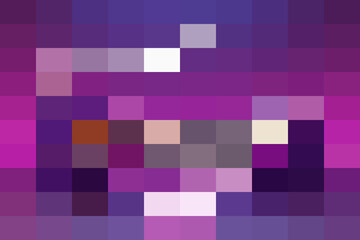 Abstract pixelated composition featuring vibrant shades of purple, magenta, and blue in a blocky, lowresolution digital art style