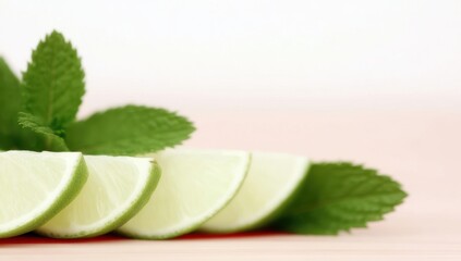 Refreshing lime wedges and fresh mint leaves, perfect for summer cocktails or mojitos