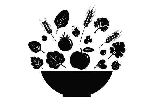 Healthy Eating Black and White Fruit and Vegetables Bowl