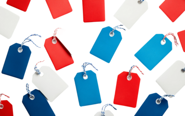 Studio photo of glossy Presidents Day sale tag highlighting promotional discount and festive theme isolated on transparent background PNG