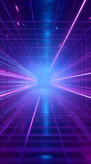 Fototapeta premium A stunning digital scene features glowing neon lines radiating in all directions, forming an endless tunnel