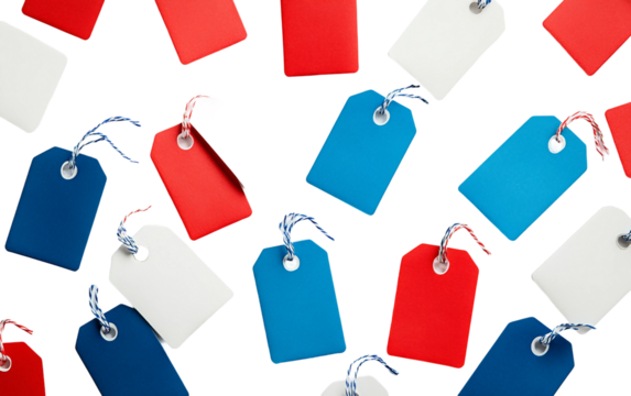 Studio photo of glossy Presidents Day sale tag highlighting promotional discount and festive theme isolated on transparent background PNG